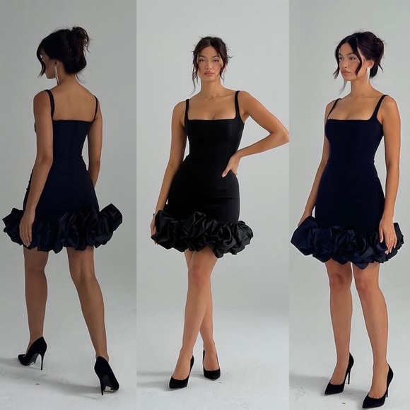 HOUSE OF CB 'Lilou' Black Ruffle Hem‎ Dress /Size XS NWOT - Picture 3 of 17